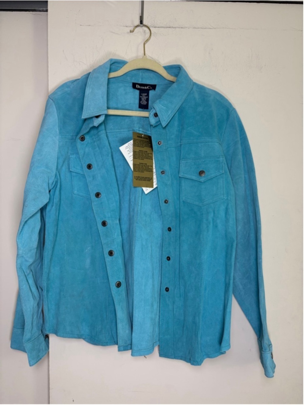 Denim & Co Vintage Genuine Suede Leather Button Up Shirt Jacket Large NWT